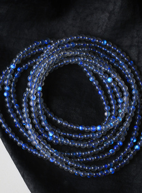 天然透体蓝光拉长石圆珠三圈手链