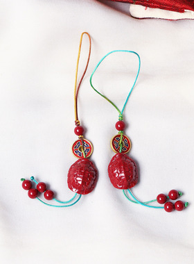 高含量天然朱砂紫金砂包挂手机挂钥匙扣男女 富甲天官赐福九尾狐