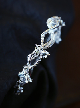 999足银麻花编织铃兰花款手镯