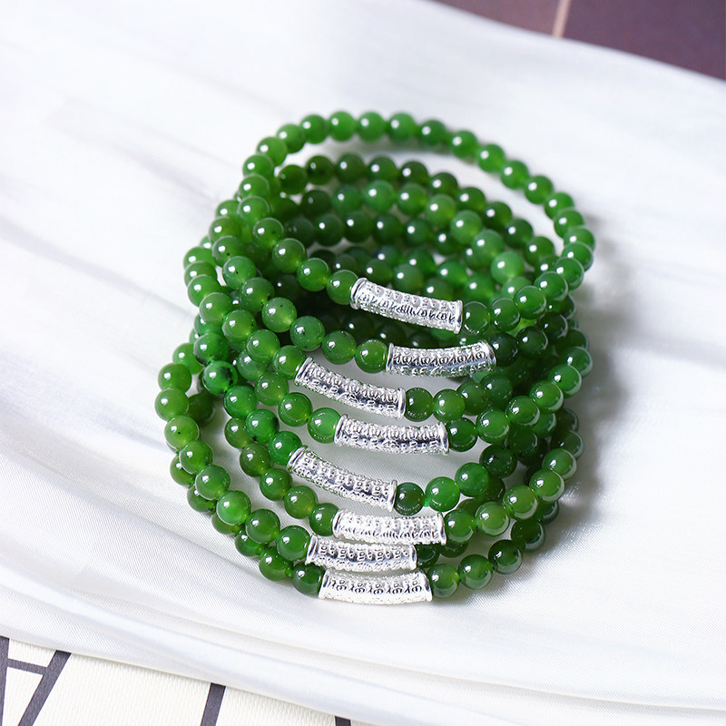 超值福利 天然俄罗斯碧玉冰绿圆珠搭配纯银弯管原创款手链饰品,淘宝优惠券,粉丝福利购,淘宝优惠卷