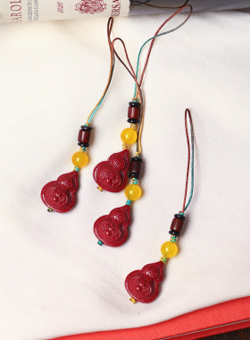 高含量朱砂天然朱砂紫金砂福在眼前葫芦款手机挂 男女款朱砂挂饰