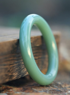 精品收藏 天然俄罗斯碧玉鸭蛋青瓷蓝料手镯 女款高端玉石镯子饰品