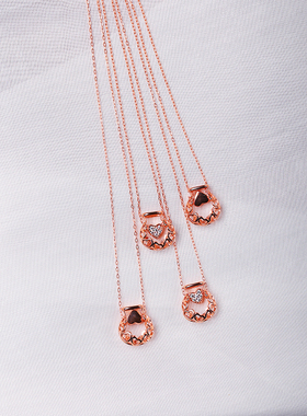 工厂特价0工费清货 S925银爱心项链锆石可调节女小清新饰品锁骨链