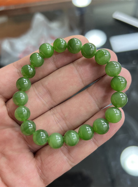 天然俄罗斯碧玉冰绿圆珠款手链