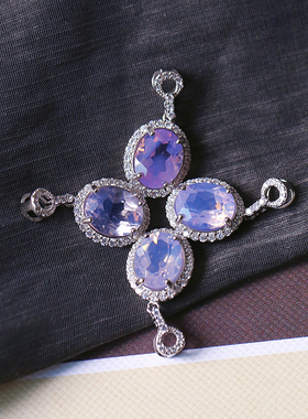 天然紫玉晶纯银镶嵌款吊坠