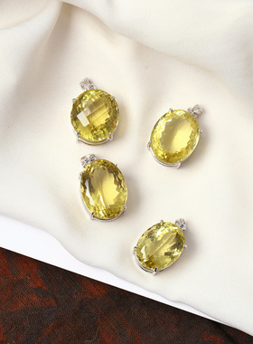 精品彩宝 天然黄水晶大克拉裸石纯银镶嵌款吊坠 女款彩宝挂坠饰品