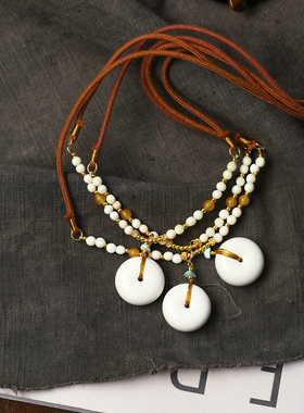 天然猛犸象牙平安扣款吊坠 男女款文玩猛犸牙扣子挂坠毛衣链饰品