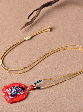 高含量天然红砂真朱砂彩绘大黑天配件百搭款吊坠