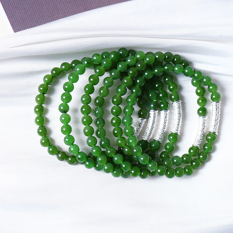 超值福利 天然俄罗斯碧玉冰绿圆珠搭配纯银弯管原创款手链饰品,淘宝优惠券,粉丝福利购,淘宝优惠卷