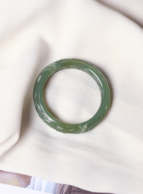 一物一图 孤品清仓捡漏 烟灰糖料青玉碧玉和田玉手镯雕花宽镯子