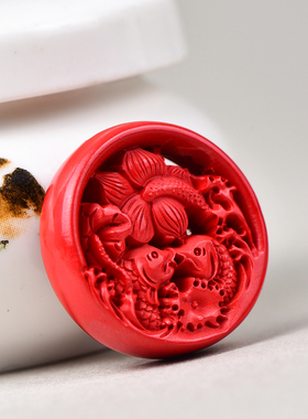 天然红砂朱砂祥云锁双鱼扣吊坠真品男原矿女小挂件