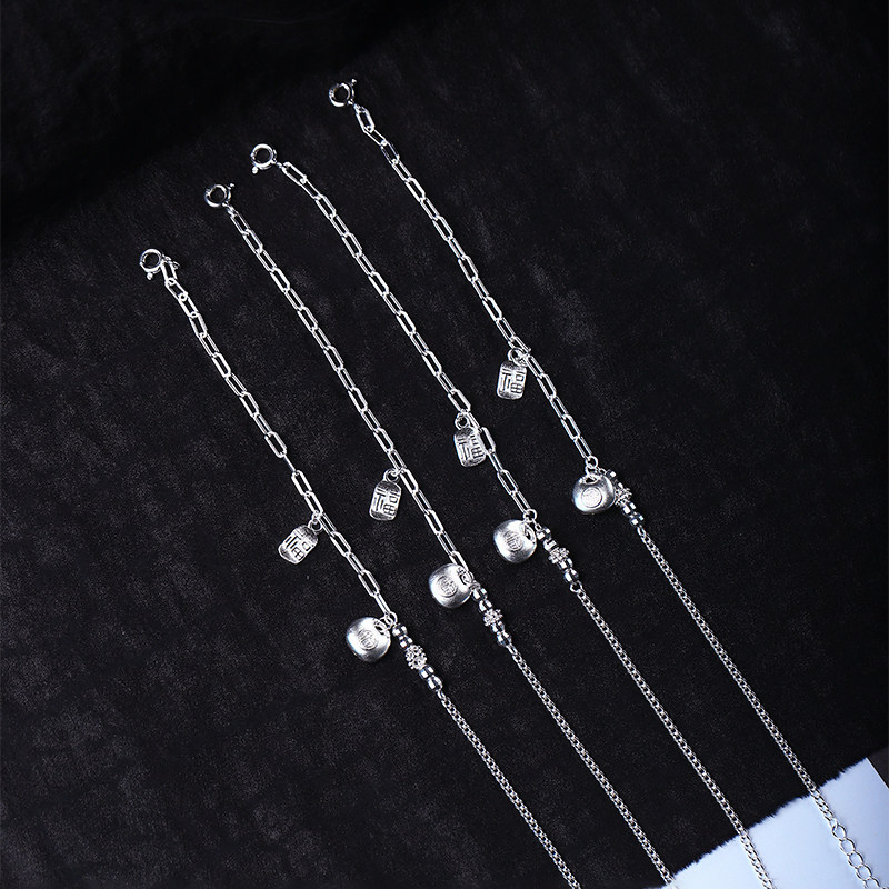 足银小福坠款手链  女款足银时尚手链饰品礼物 L,淘宝优惠券,粉丝福利购,淘宝优惠卷