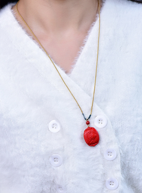 高含量天然红砂真朱砂黄财神吊牌配件百搭款吊坠