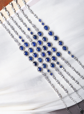 精品彩宝 天然蓝宝石纯银镶嵌手链 女款蓝宝石手串饰品礼物送女友