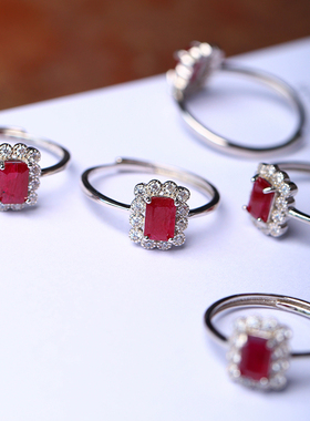 精品彩宝 天然红宝石纯银镶嵌戒指女款首饰彩宝水晶戒指饰品礼物