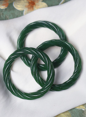 天然俄罗斯碧玉雕刻麻花绞丝镯手镯 老料油润感好女款玉石镯子