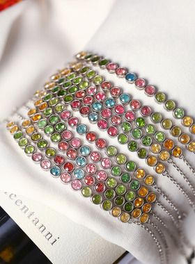 精品彩宝 天然碧玺纯银镶嵌款手链 女款碧玺精工银手串饰品礼物