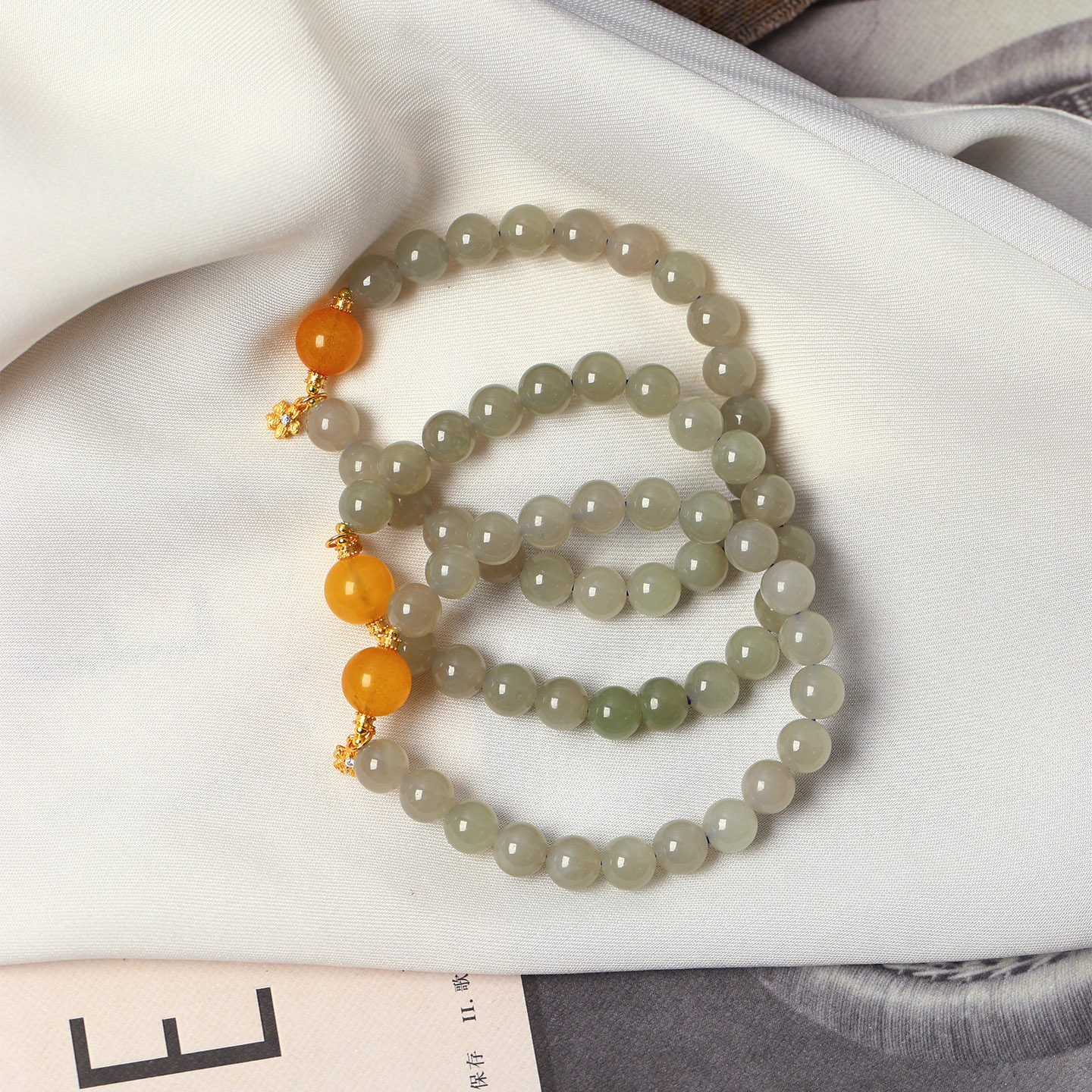 天然和田玉冰料烟灰圆珠原创搭配款手链 女款玉石手串饰品礼物,淘宝优惠券,粉丝福利购,淘宝优惠卷