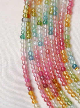 天然糖果色碧玺链搭配珍珠银饰配件原创款项链锁骨链女款水晶饰品