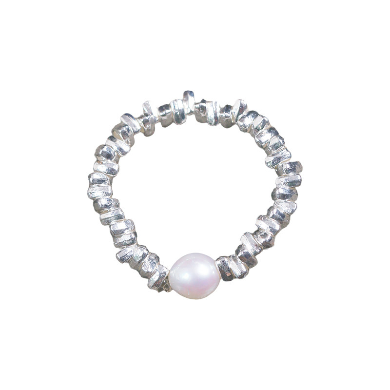 Natural freshwater pearls with alloy broken silver coiled original ring ring ring women's pearl ring jewelry