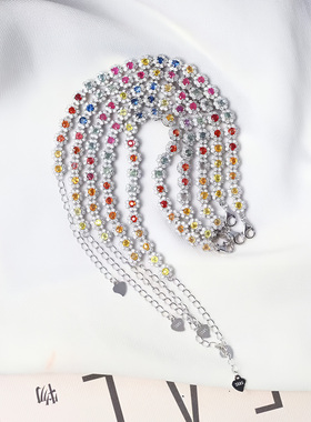 精品彩宝天然彩宝纯银镶嵌手链刻面可调节 女款高端彩宝银镶饰品