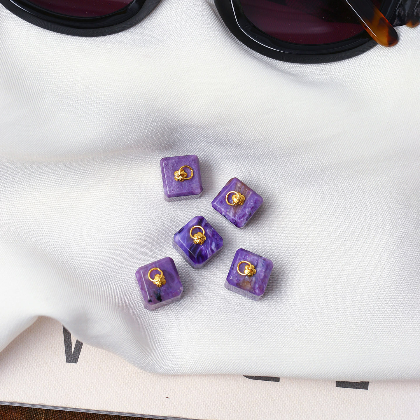 天然紫龙晶方糖纯银扣头镶嵌款吊坠女款水晶查罗石锁骨链挂坠饰品,淘宝优惠券,粉丝福利购,淘宝优惠卷