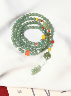 天然和田玉且末蓝圆珠原创搭配款多圈手链毛衣链 女款玉石饰品