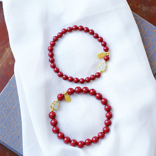 精品朱砂 天然原矿精品紫金砂原创款手链 男女款朱砂本命年饰品 - 图3