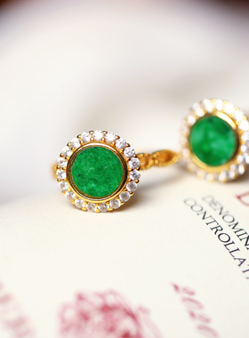 天然A货翡翠缅甸料花青戒面纯银镶嵌款戒指 女款翡翠指环饰品