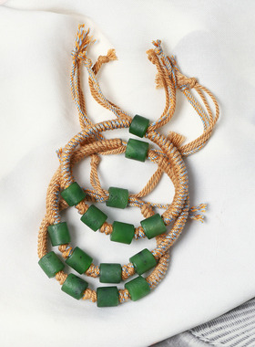 天然俄罗斯碧玉桶珠原创编织款手绳手链 女款玉石手绳饰品礼物