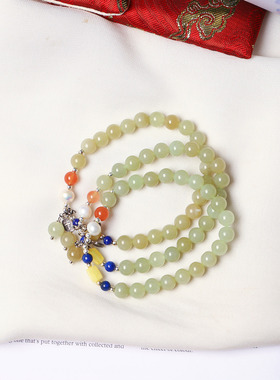 年末捡漏福利货不多 天然和田玉青玉圆珠原创搭配款单圈手链