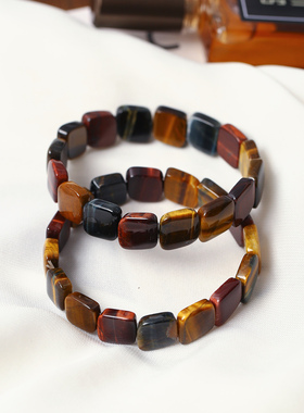 天然彩虎眼石手排手牌蓝虎眼红虎眼黄虎眼手串男女款饰品