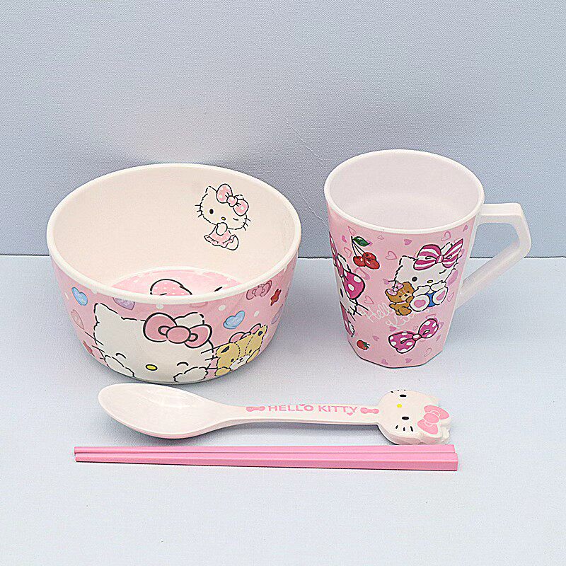 卡通凯蒂猫餐具儿童碗盘套装家用可爱学生吃饭宝宝防摔碗