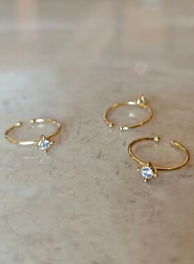 尾戒。巨高级!!原创老钱风简单款14k金色戒指女保色白钻通勤新款