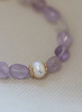 清仓价。天然淡水珍珠紫水晶可调节手链女旗袍汉服手饰手串高级感