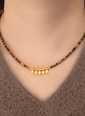 美拉德风天然虎眼石锁骨链新款