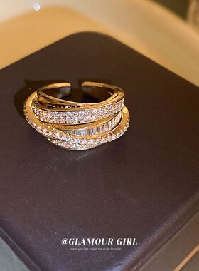 气质时尚锆石高级感戒指设计感韩国轻奢多层简约女戒手饰食指开口