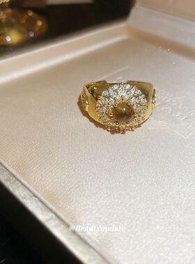 开口虎眼石食指锆石复古高级感电镀真金新中式手饰戒指戒轻奢18k