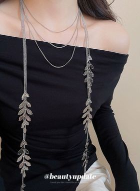 冷淡风树叶多层流苏项链个性时尚