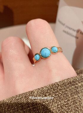 18真金电镀圆形石头开口戒指波