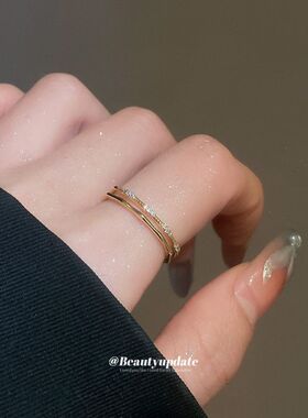 18真金电镀锆石方形开口戒指个性