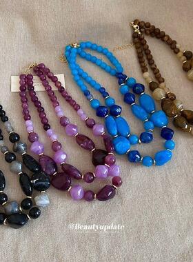 亚克力双层不规则串珠项链简约小众气质锁骨链欧美跨境百搭毛衣链