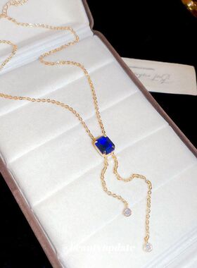 韩系镶钻方形吊坠项链复古气质