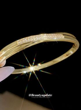 卡扣轻奢女真金百搭手饰18k手镯电镀手环高级感气质圆形简约锆石