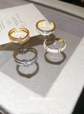 交叉电镀食指真金简约18k锆石戒指高级感指环时尚戒轻奢双层开口