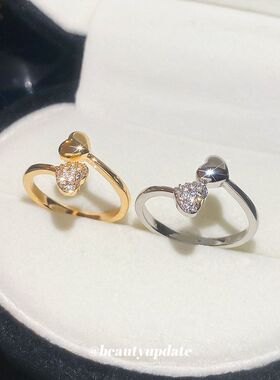 18真金电镀锆石爱心开口戒指欧美