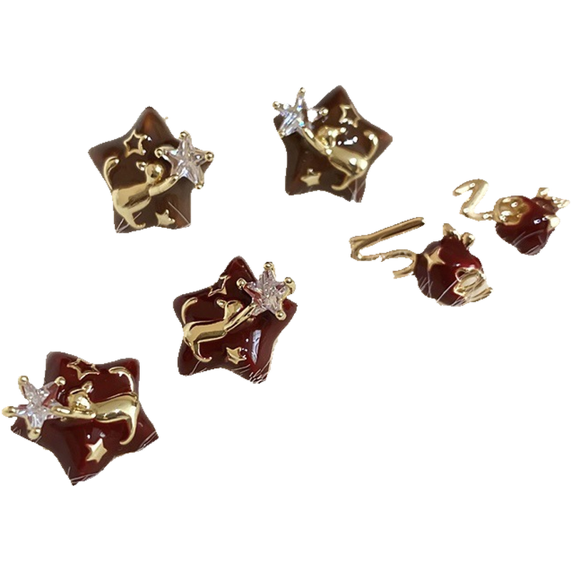 18k真金电镀滴油星星苹果耳钉复古港风气质耳环轻奢高级感耳饰女 - 图3