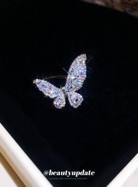 少女锆石手饰指环蝴蝶开口戒指