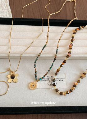 不锈钢天然石虎眼石项链复古民族