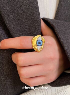 欧美不规则恶魔之眼开口戒指复古